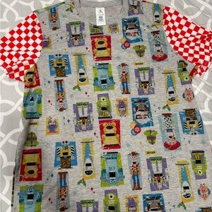 Pixar- Disney character T-Shirt with Red and white checkered Sleeves